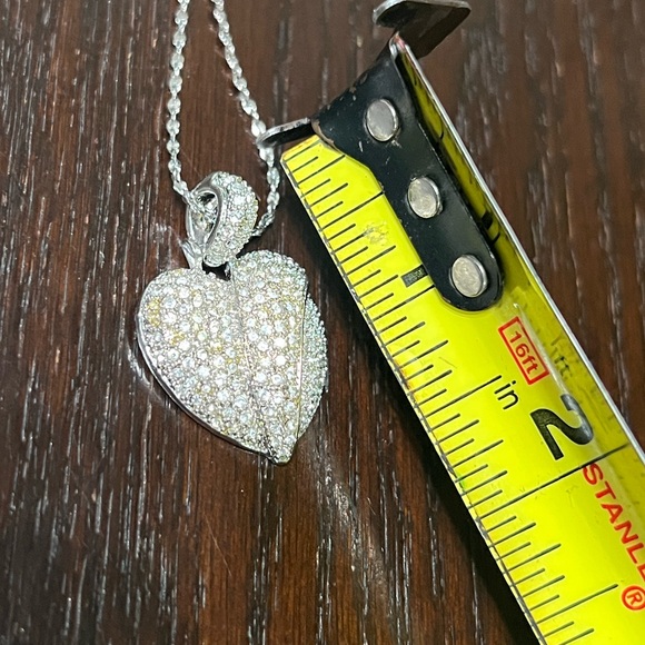 True Vintage Ellen Klaim Pavé Heart Necklace Signed Silver-Tone Rhinestone - Picture 5 of 6